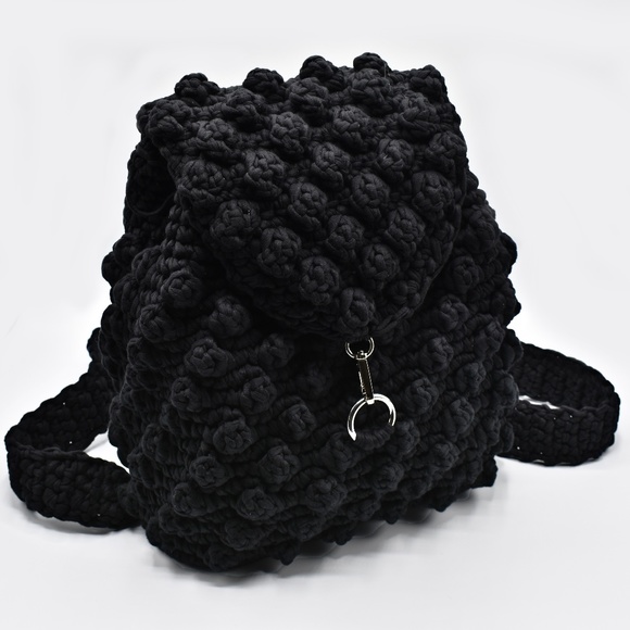 💕 Black Handmade Backpack “Popcorn” - Picture 1 of 5
